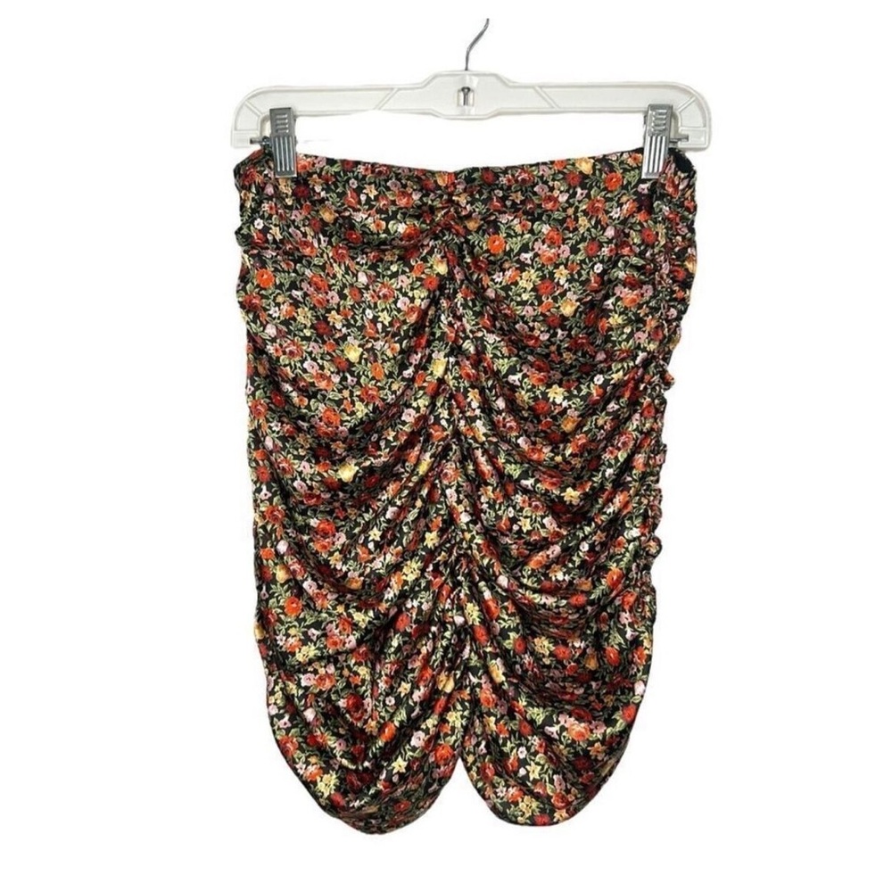 Zara Ruched Floral Satin Zip Mini Skirt Women’s Medium NEW